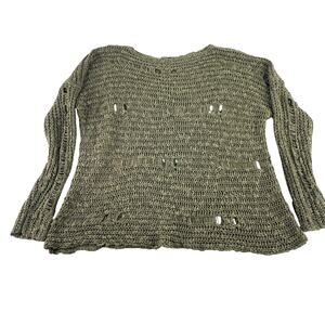 Millau olive green open knit distressed pull over sweater size Small 100% Cotton
